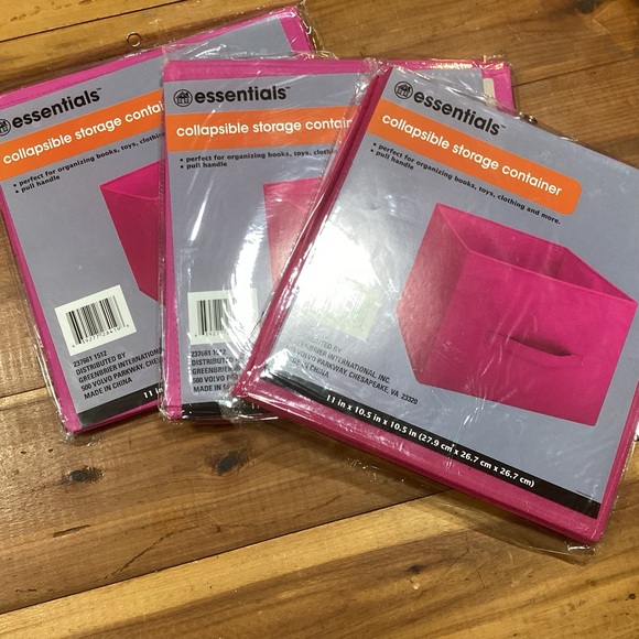 New lot of 3 pink collapsible storage containers - stand alone use or in bins - Picture 1 of 2